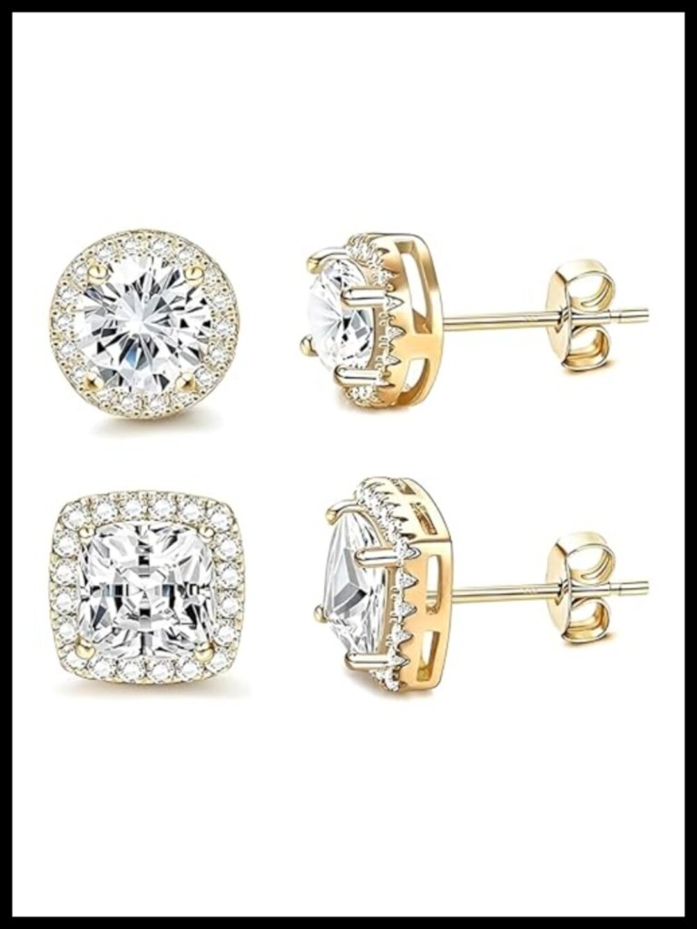 18K White Gold Plated Cubic Zirconia Halo Stud Earrings Set